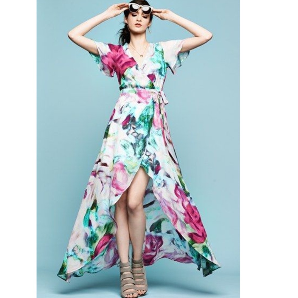 June & Hudson Wrap Floral Print High Low Dress S